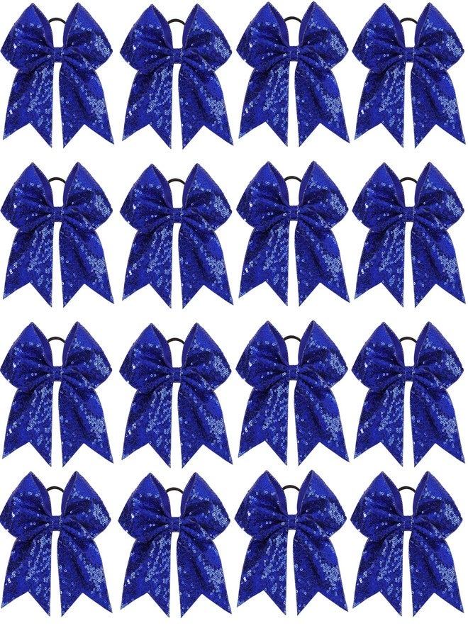 Hipcheer 16 PCS Large Glitter Cheer Hair Bows, Shiny Cheerleading Bows Ponytail Holder for Cheerleader Girls Softball Sports and Christmas Tree Decor (Blue) - Image 1